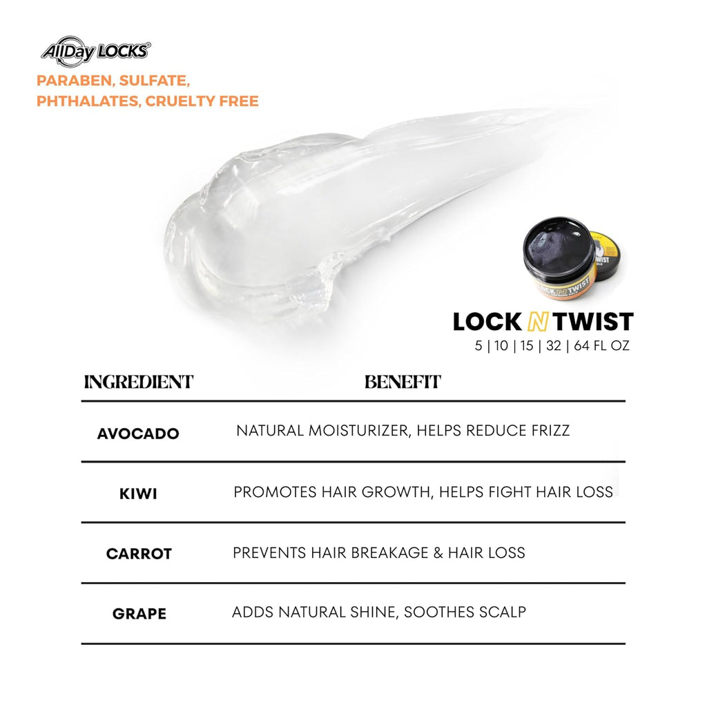 Lock N Twist Supreme Hold - Extreme Styling Control for Locs, Microlocs, Twists, and Retwists, Provides Edge Control, Strong Hair Gel for Women and Men - 5 Oz Jar
